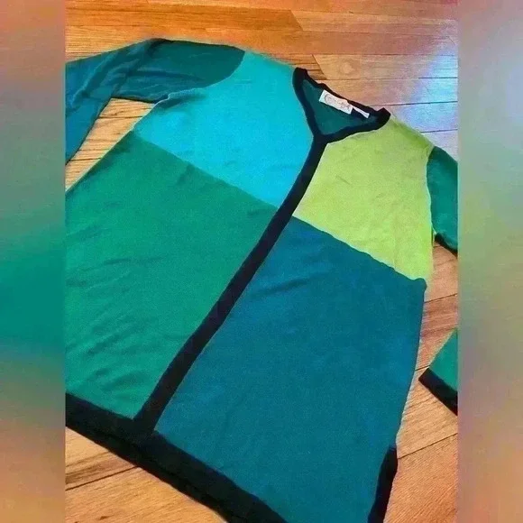 Diane Von Furstenberg Silk Assets Vneck Colorblock Sweater Womens Sz M 100% Silk - Picture 8 of 13